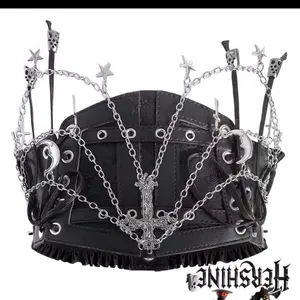 Black Gothic Waist Corset with Chains thumbnail 1