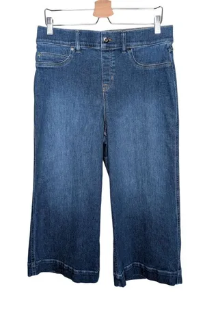 Spanx Womens XL Shapxshape Denim Blue Wide-Leg Crop Jeans 21649q thumbnail 1
