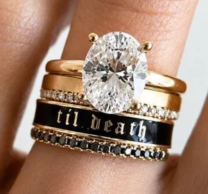 TIL DEATH Gold & Black Band Ring Size 8 Stackable Wedding Promise Ring NWT thumbnail 1