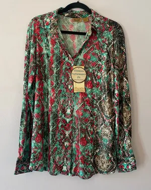 NWT Wrangler Pink Blue Deadstock Shimmer Snakeskin Button Down Women size Large thumbnail 1
