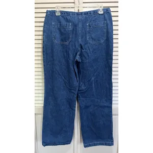 Esprit‎ Wide Leg Pull On Denim Jeans Tie Waist Size M Mid Rise Logo Pockets thumbnail 3