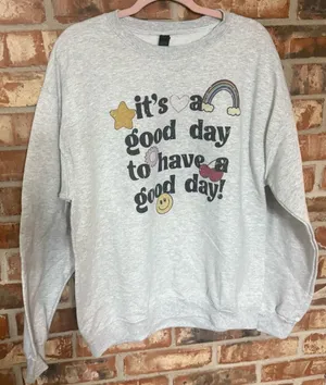 Gildan Light Gray "It's a Good Day" Graphic Crewneck Sweatshirt thumbnail 1
