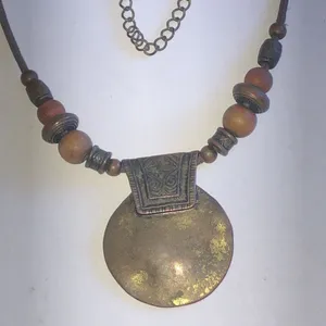 VCLM Aged Metal Brown Beaded Boho Pendant Necklace thumbnail 1