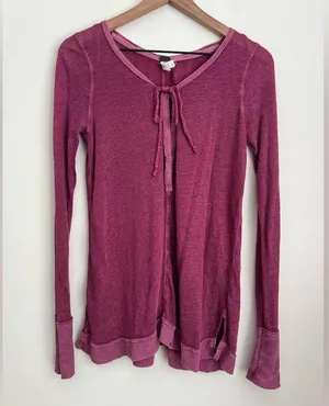 Free People Affogato Hacci Henley Linen Blend Top long sleeve lightweight S thumbnail 4