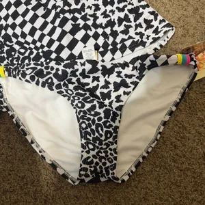 NWT Hobie Tankini Halter Swim Top &‎ bottoms L/XL black white animal print NEW thumbnail 6