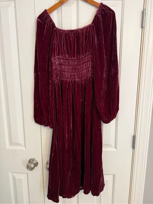 Hill House Home The Jasmine Nap Dress in burgundy velvet - XS - NWT thumbnail 8