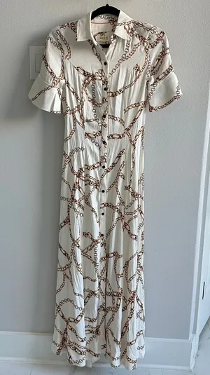 Anthropologie Maeve Short Sleeve Gold Chain Print Dress Size XXS thumbnail 1