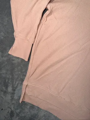 Aerie L Oversized Waffle Knit Crewneck Sweatshirt Blush Pink Side Slit Cozycore thumbnail 6