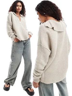 Free People Marlie Pullover Sweater Women's Small Pebble Collared Bohemian NWOT thumbnail 2