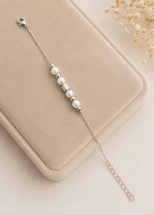 Classic Pearl and Silver Bead Bracelet - White Pearls thumbnail 1