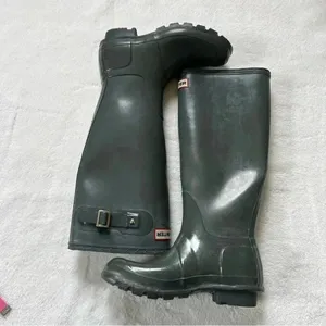 Hunter Original Gloss Tall Gray Rain Boots Size 5M 6F US. 37 thumbnail 1