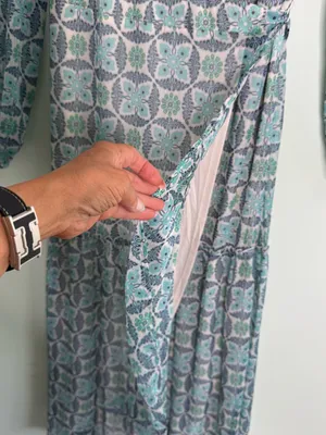 Lovestitch Rio Blue Patterned Maxi Wrap Dress Size L EUC Boho Chiffon thumbnail 8