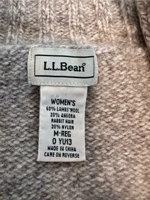 LL Bean Lambswool Angora Blend Oatmeal Sz:M Full Zip Cardigan Sweater Mock Neck. thumbnail 10