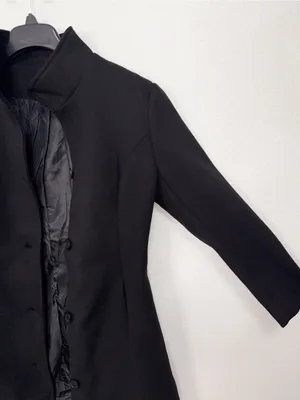 FME Black Longline Coat Stand Collar Button Front Tailored Jacket Minimalist thumbnail 5