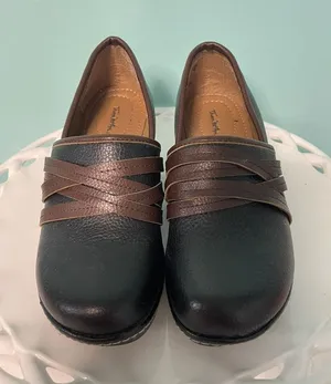 Thom McAn Casper Size 6 Black Brown Leather Wedge‎ Heel Clogs Shoes S-300 thumbnail 1