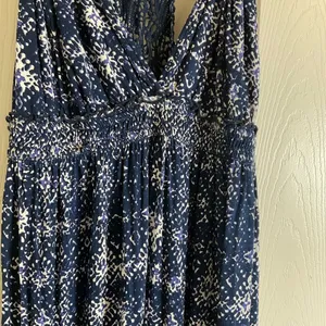 Lucky Brand John Robshaw Crochet Lace Back Maxi Dress Navy Blue White Small Boho thumbnail 5