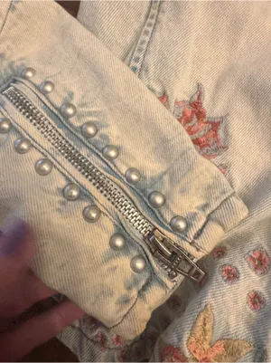 BLANK NYC Floral Embroidered Denim Moto Jacket‎ thumbnail 5