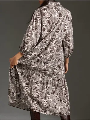 Maeve by Anthropologie | Bettina Tiered Shirt Dress in zebra graphic print thumbnail 3