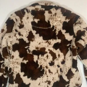 Brown Cow Print Sherpa Quarter Zip Pockets Ladies Sz XL Jacket thumbnail 2