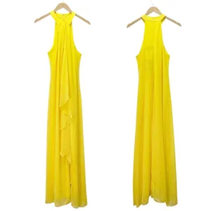 NWT Meghan LA Aphrodite Maxi Dress Size Medium Yellow Halter Ruffle Slit Gown thumbnail 5