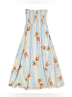 C&C California Linen Strapless Midi Orange Cocktail Spritz Novelty Print Dress thumbnail 5