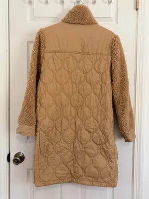 Athleta Sherpa Teddy Coat XS Camel Longline Cozy Minimalist Quiet Luxury Winter thumbnail 3