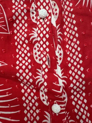Farm Rio size small Red White Tropical Print Button-Front Maxi Dress vaca party thumbnail 7