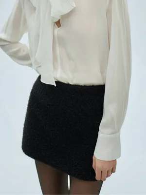 Mango MNG - Black knit Bouclé metallic thread textured mini skirt thumbnail 1