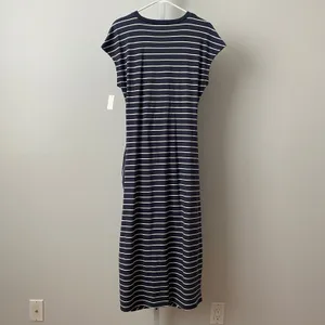 Haven Well Within M‎ Navy White Striped Midi Dress Side Tie Nautical Casual thumbnail 6