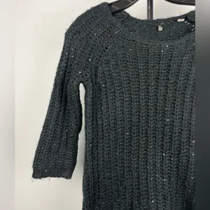 Anthropologie Knitted & Knotted Black Knit Sequin Sunstitch 3/4 Sleeve‎ Sweater thumbnail 2