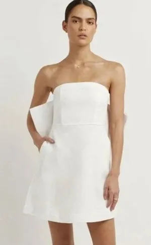 Dissh Aisle Mini Dress White Linen Back Bow Strapless Rehearsal Bridal 6 thumbnail 1