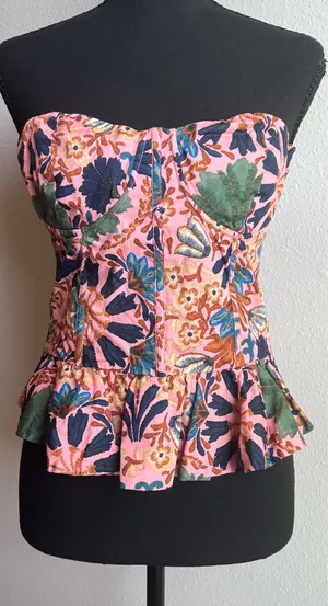 Olivaceous Pink Floral Strapless Top With Peplum Hem thumbnail 2