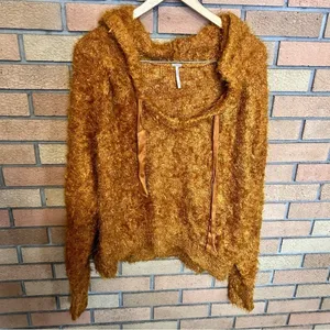 Free People Light As a Feather Fuzzy Eyelash Hoodie Cozy Copper Oversized M thumbnail 2