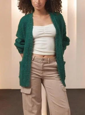 American Eagle 🦅 OH Whoa So Cozy Fuzzy Cardigan Green thumbnail 1