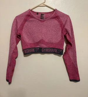 Gymshark Seamless Long Sleeve Crop Top Pink Marl Medium Athletic Workout Shirt thumbnail 1