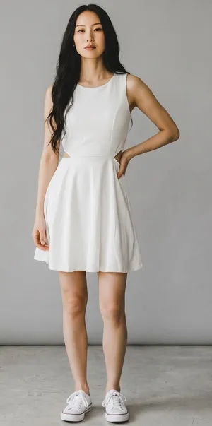 Belongsci Womens White Cut Out‎ Skater Dress Sleeveless Mini 8812# Size S NEW thumbnail 1