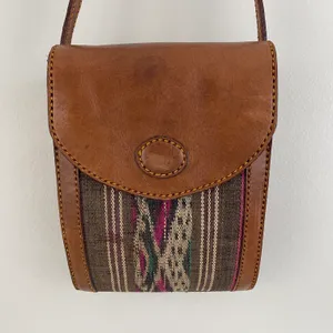 Vintage Southwestern Light Brown Faux Leather Tapestry Panel Crossbody Bag Purse thumbnail 3