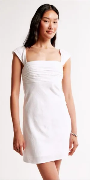 Abercrombie Fitch Emerson Cap Sleeve Mini Dress Size Medium White Linen Cotton thumbnail 1