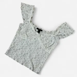 Forever 21 Babydoll White Lace Square Neck Cropped‎ Cottagecore Fairy Top thumbnail 1