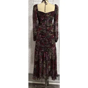 ASTR The Label Midi Dress Athena Floral Ruched Ruffled V Wire Women’s M Slim Fit thumbnail 4