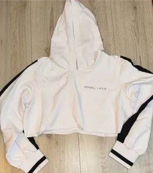 Kendall & Kylie White black Cropped Hoodie hooded sweatshirt sweater thumbnail 1