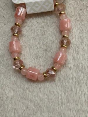 Pink Beaded Bracelet with Gold Accents thumbnail 3