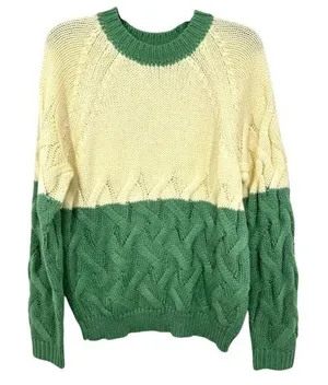 BLANKNYC Women's Size Medium Cream Green‎ Colorblock Cable Knit Sweater NWOT thumbnail 1