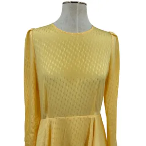 Maje Roseau Jacquard Skater Dress Long‎ Sleeve Yellow Size 40 US Large thumbnail 4