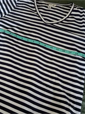 Toad&Co Striped Long Sleeve V-Neck Top Medium Navy Blue White Organic Cotton thumbnail 6