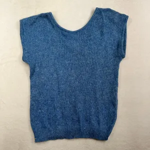 Vintage Heidi Large Sweater Vest Blue Silk Angora Blend Sleeveless Knit Retro thumbnail 2