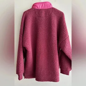 Aerie Dream Sherpa Quarter Zip Sweatshirt, Cherry Pink/Hot Pink, Size Medium thumbnail 7