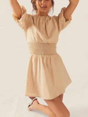 Peppermayo tan Lani Linen open back Mini Dress | babydoll size 2 thumbnail 1