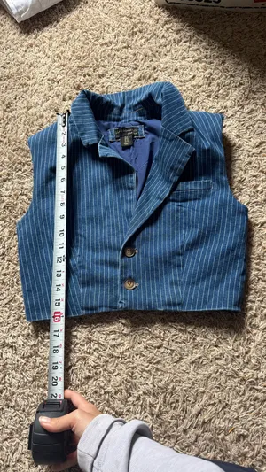 House of Harlow 1960 Denim Cropped Blue White Pinstripe Vest thumbnail 3