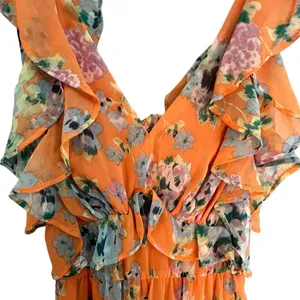 Lauren Conrad Womens Ruffle Floral Midi Dress Size S Cottage Boho Romantic thumbnail 4